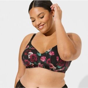 Torrid Dream Rose & Skull Graphic Print Bra Multicolor Goth Black 48DDD